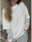 Tee-shirt blanc manches en dentelle