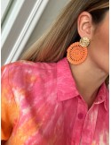 Boucles d'oreilles oranges crochet dentelle acier inoxydable bijoux