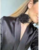 Collier ras le cou choker fleur tissu noire